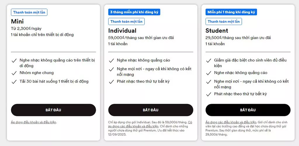 Spotify premium có nhiều gói trả phí khác nhau để bạn lựa chọn